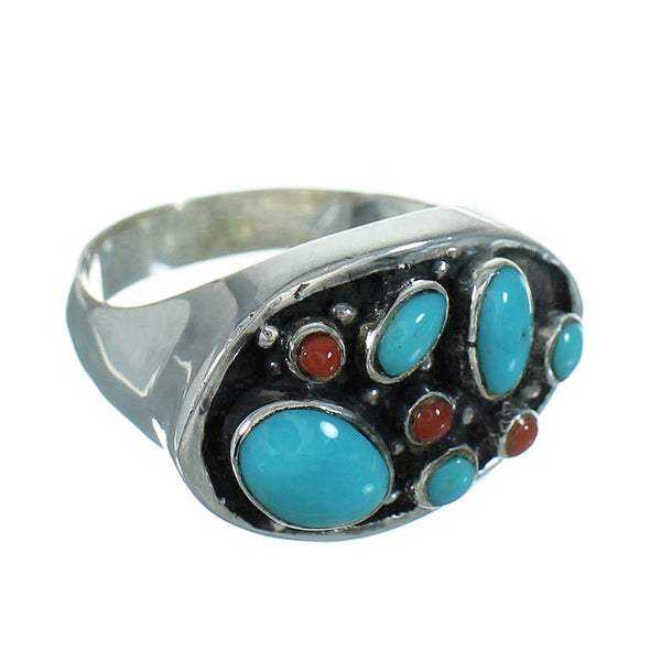 Sterling Silver Turquoise And Coral Southwestern Ring Size 6-3/4 YX70172